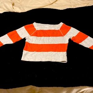 A deep red and gray striped Lou and Grey sweatshirt!!size XS short at the waste